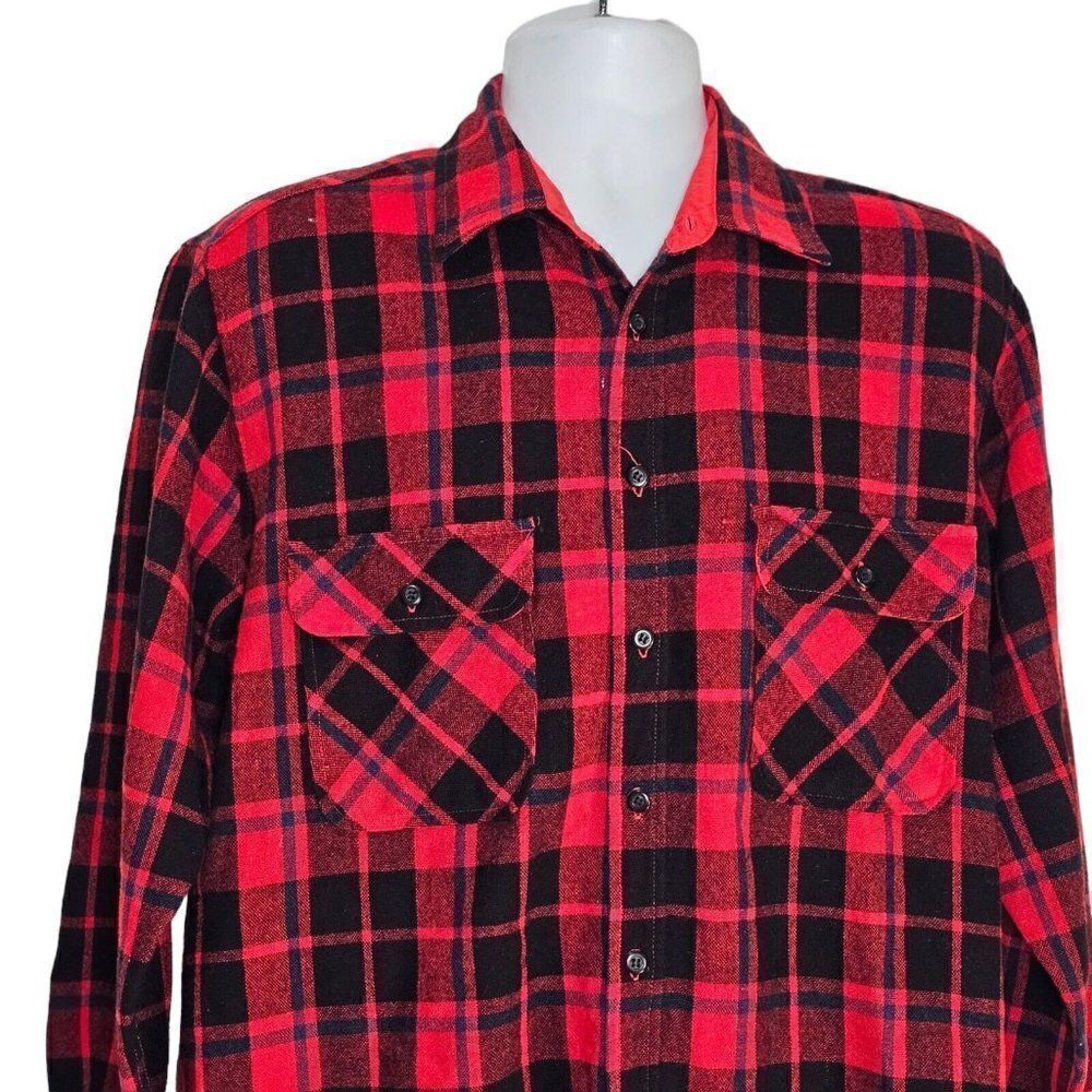 Vintage 80s Fieldmaster Shirt Mens Size M Red Wool Buffalo Plaid Shacket